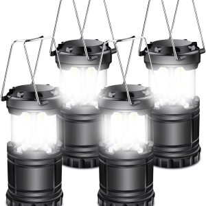 EXTRASTAR 4 Pcs LED Camping Lantern, Battery Powered Compact LED Lanterns, Suitable Survival Kits for Hurricane, Waterproof Portable Emergency Light for Storm, Outages, Black