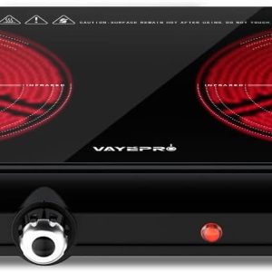 Infrared Double Burner Electric Cooktop - 1800W Portable Stove, Heat-up In Seconds, Countertop Cooktop for Dorm, Compatible with All Cookware