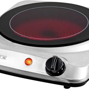 OVENTE Countertop Infrared Single Burner, 1000W Electric Hot Plate with 7” Ceramic Glass Cooktop, 5 Level Temperature Setting & Easy to Clean Base, Compact Stove for Home Dorm Office, Silver BGI101S
